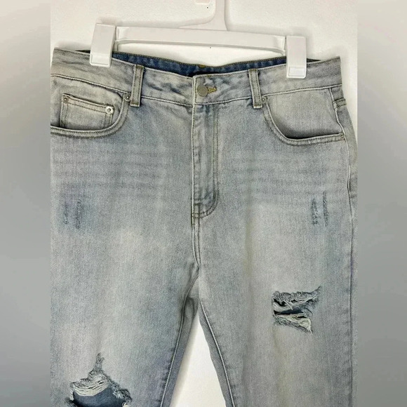 Nasty Gal Jeans Light Wash Denim Distressed Crop Raw Hem High Rise US 12 UK 14 - Picture 5 of 10